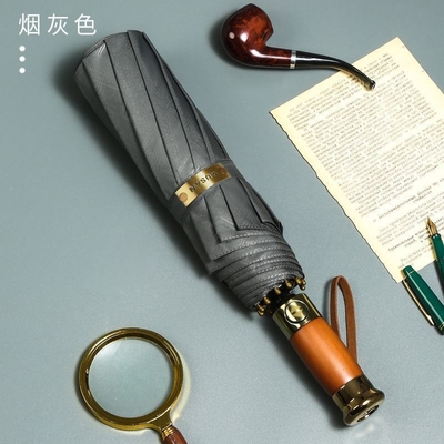 ビジネス ギフト 日焼け止めと自動折りたたみ付きのレトロ 木製柄傘