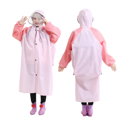 透明な長いレインコート レインウェア 片片ポンチョー付きの2本帯の子供用レインコート