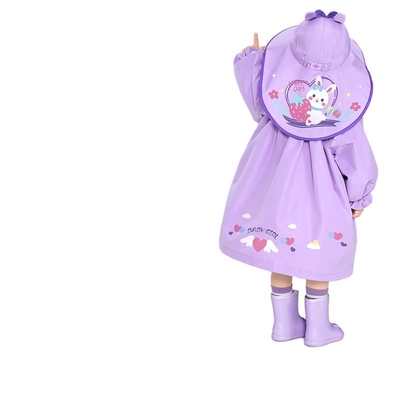 トレジャー幼稚園で可愛いキャップスタイルのスクールバッグデザインの子供用のレインコート