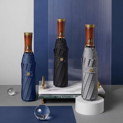 X315 木製デザイン 男性用 自動 防風 3つ折り傘 カスタマイズされた色