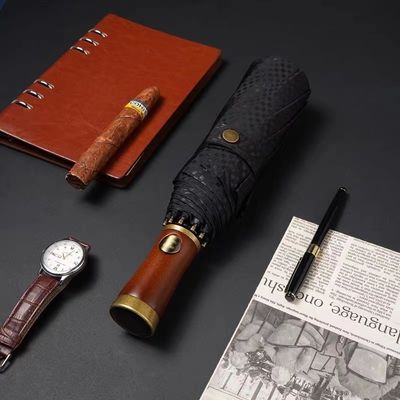 X315 木製デザイン 男性用 自動 防風 3つ折り傘 カスタマイズされた色