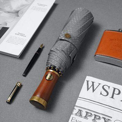 広告 男性用傘 X315 BSCI 自動 防風 高級 金色 木製 ハンドル