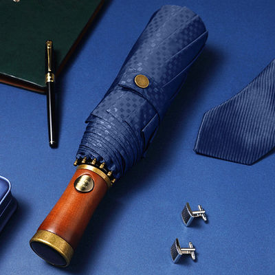 オートマティック折りたたみ 男性用 木製ハンドル 傘 固形木材のシャフトとレトロデザイン