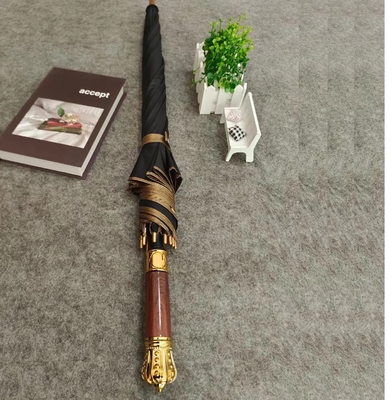 旅行用 オーダーメイドプリント付き 黄金と黒のマーブレリズドハンドル傘